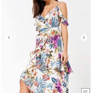 Tropical High-Low Wrap Maxi Dress